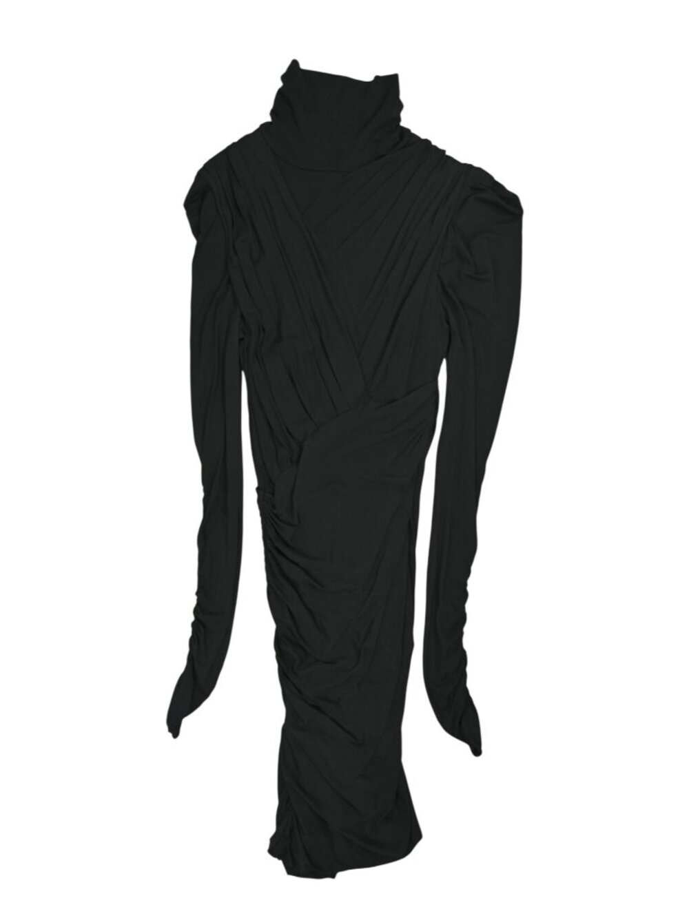 Isabel Marant Turtleneck Ruched Long Sleeve Mini Dress in Black
